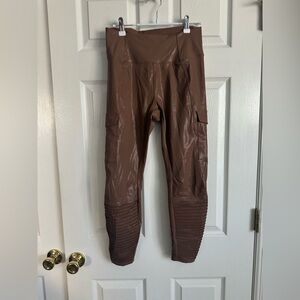 NWT HALARA Brown Faux Leather Moto Leggings